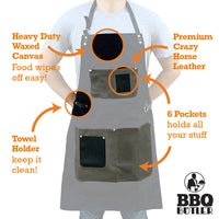 Waxed Canvas Apron With Leather Accents - Black