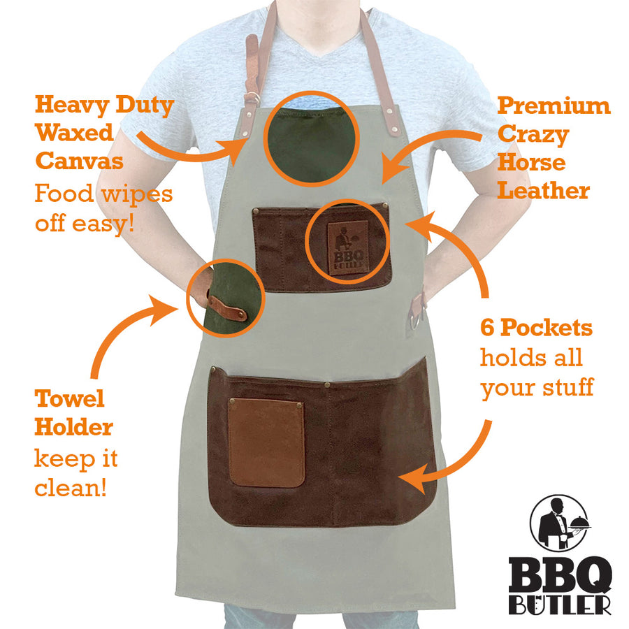 Waxed Canvas Apron With Leather Accents - Green