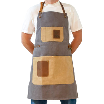 Canvas Apron With Leather Accents - Grey