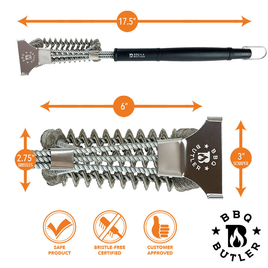Stainless Steel BBQ Grill Brush with Scraper, Bristle Free, 18