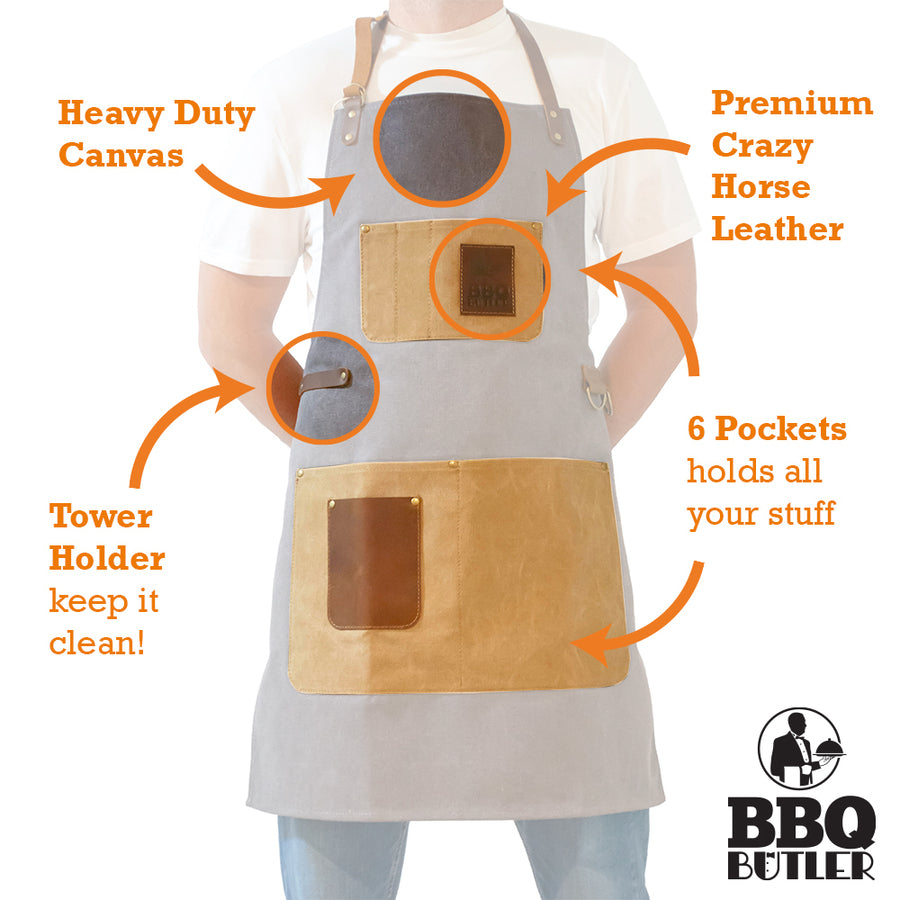 Canvas Apron With Leather Accents - Grey