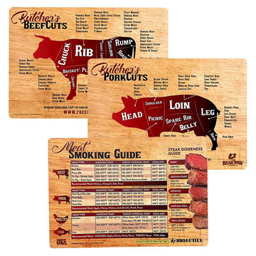 Butcher Block Trio - Meat Smoking Guide, Beef Cuts, Pork Cuts